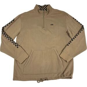 Vans Versa Brown Sweater Quarter Zip Checkerboard Sweatshirt Men's L Y2K Skater